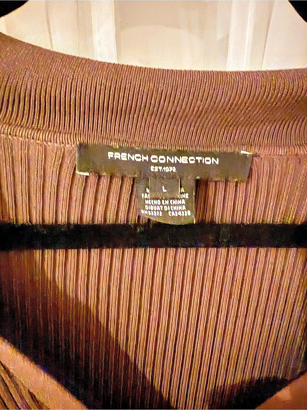 French Connection Ribbed Button Front Cardigan Brown Large - Picture 3 of 4
